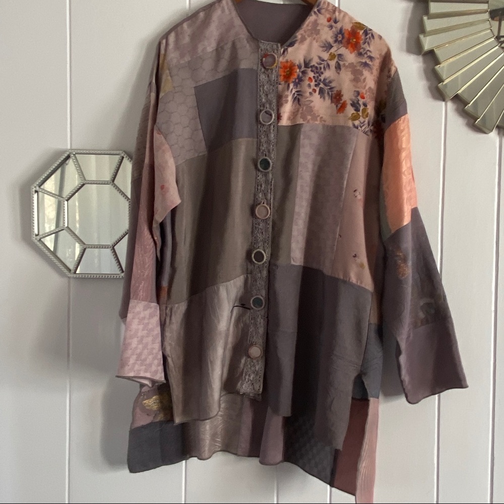 Boho Chic Patchwork Pink Lavender Oversized Blouse - image 7